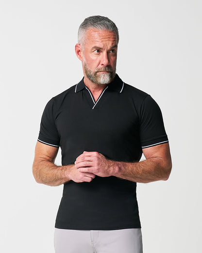 "The Gage" Black with White Tipped Polo | State & Liberty Tops
