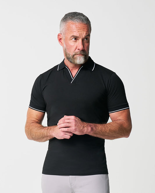 "The Gage" Black with White Tipped Polo | State & Liberty Tops