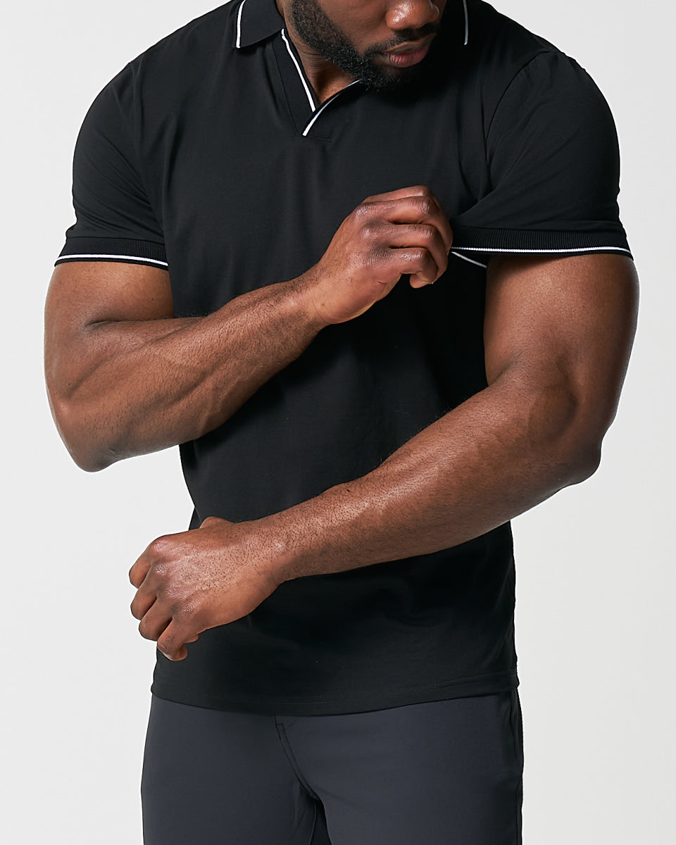 "The Gage" Black with White Tipped Polo | State & Liberty Tops