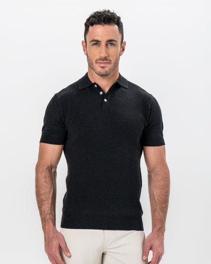 Textured Knit Cashmere Polo - Charcoal | State & Liberty Tops
