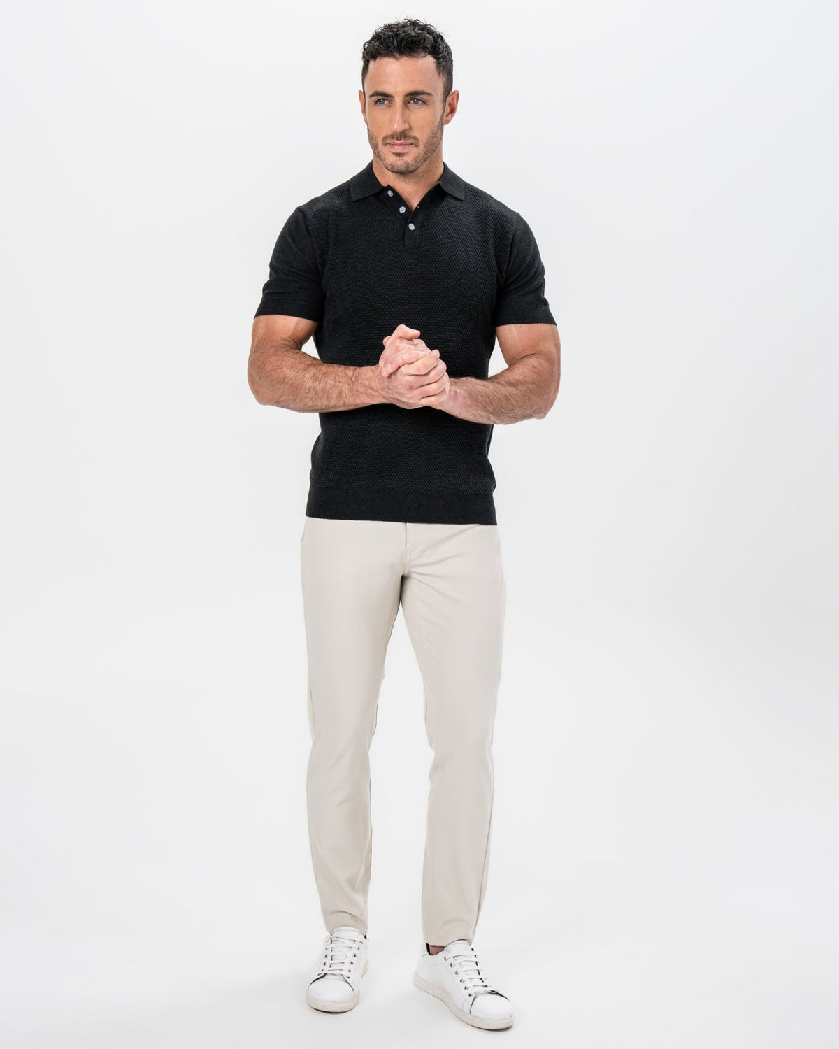 Textured Knit Cashmere Polo - Charcoal | State & Liberty Tops