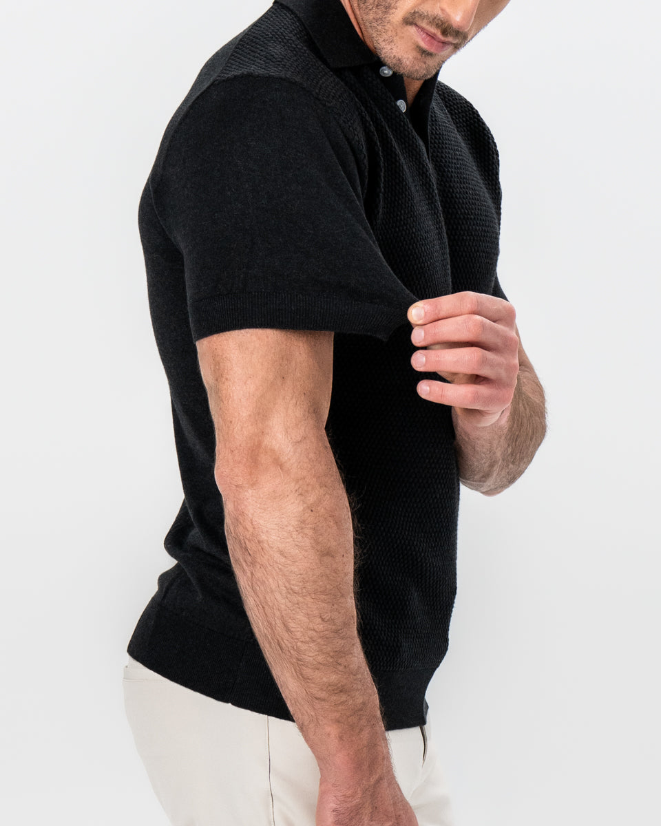 Textured Knit Cashmere Polo - Charcoal | State & Liberty Tops
