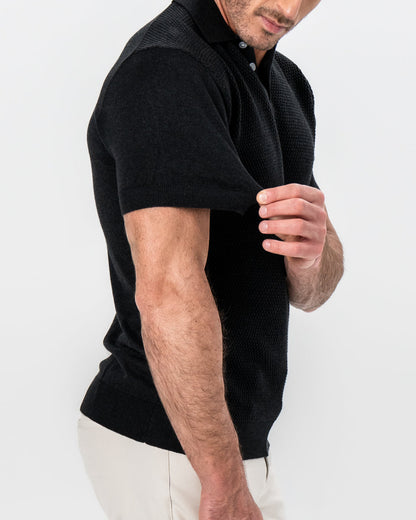 Textured Knit Cashmere Polo - Charcoal | State & Liberty Tops