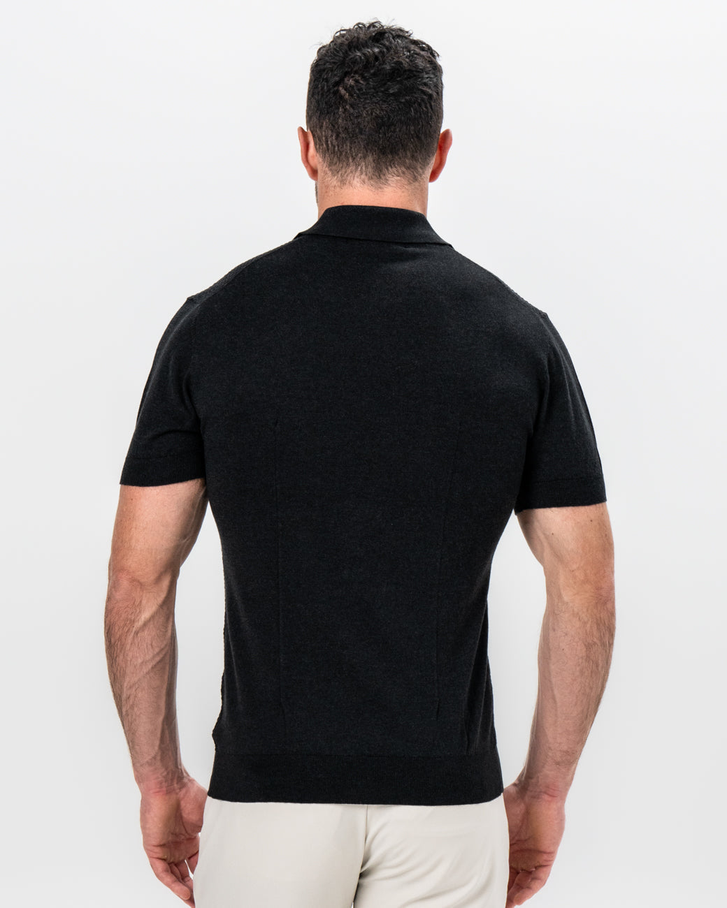Textured Knit Cashmere Polo - Charcoal | State & Liberty Tops