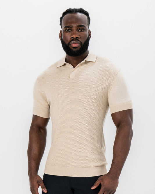 Textured Knit Cashmere Polo - Sand | State & Liberty Tops