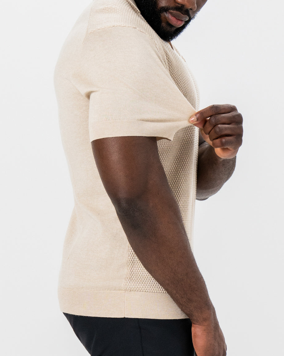 Textured Knit Cashmere Polo - Sand | State & Liberty Tops