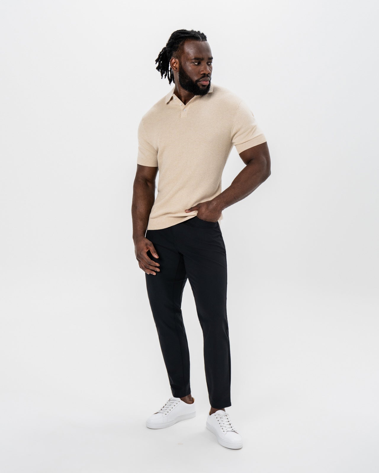 Textured Knit Cashmere Polo - Sand | State & Liberty Tops