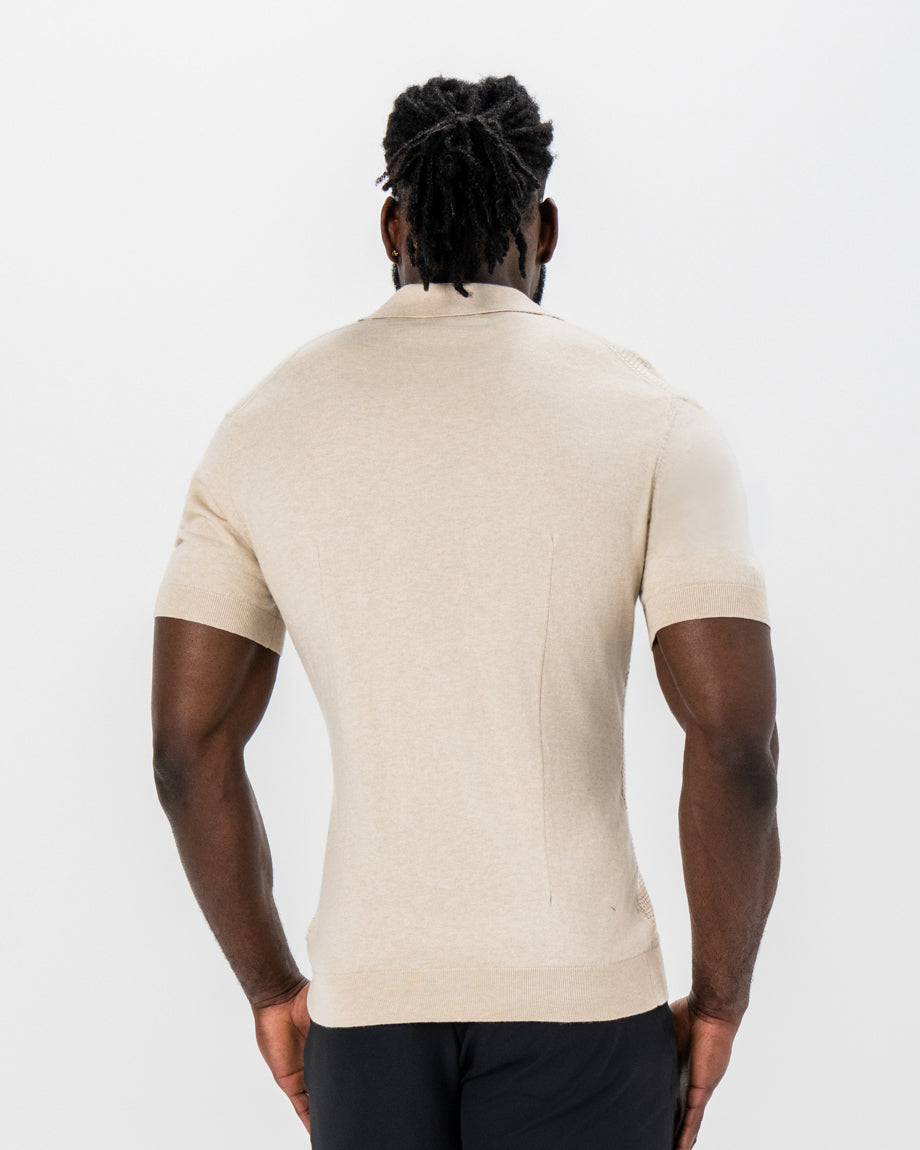 Textured Knit Cashmere Polo - Sand | State & Liberty Tops