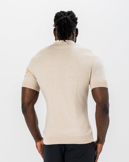 Textured Knit Cashmere Polo - Sand | State & Liberty Tops