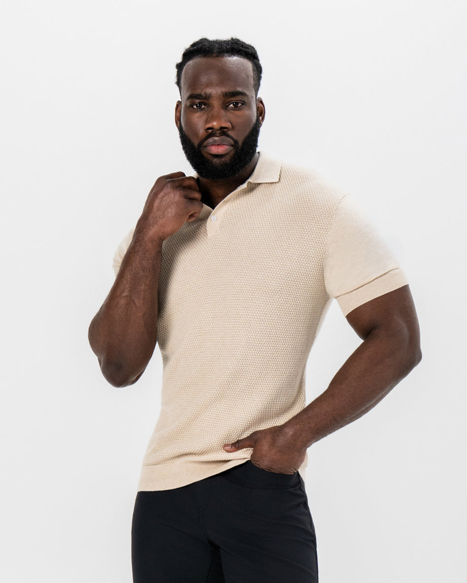 Textured Knit Cashmere Polo - Sand | State & Liberty Tops