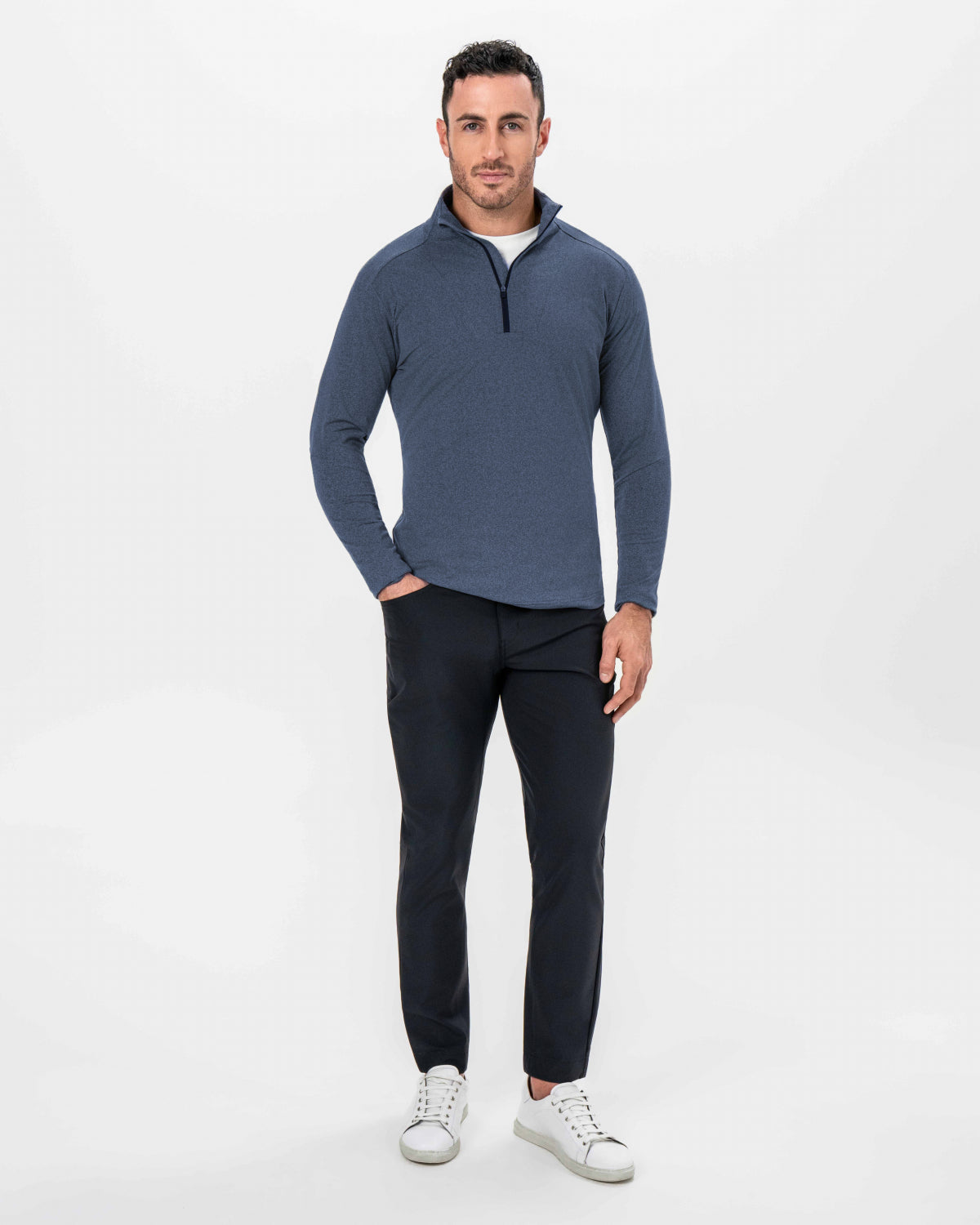 Brushed Quarter Zip - Heathered Navy | State & Liberty Tops