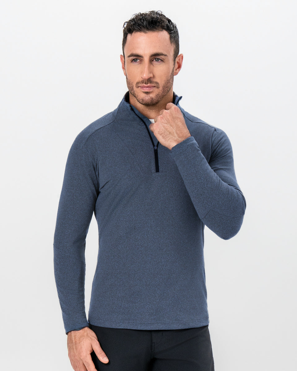 Brushed Quarter Zip - Heathered Navy | State & Liberty Tops