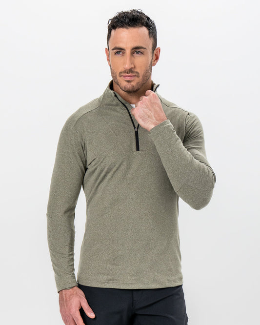 Brushed Quarter Zip - Heathered Olive | State & Liberty Tops