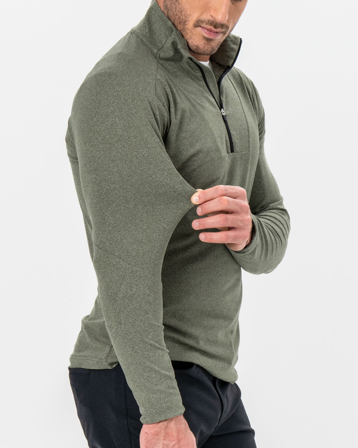 Brushed Quarter Zip - Heathered Olive | State & Liberty Tops