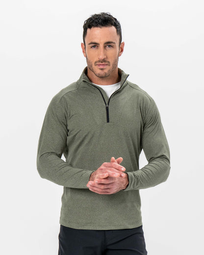 Brushed Quarter Zip - Heathered Olive | State & Liberty Tops