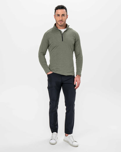 Brushed Quarter Zip - Heathered Olive | State & Liberty Tops