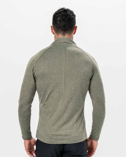 Brushed Quarter Zip - Heathered Olive | State & Liberty Tops