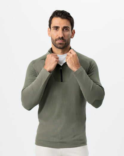 Waffle Knit Quarter Zip - Solid Olive | State & Liberty Tops