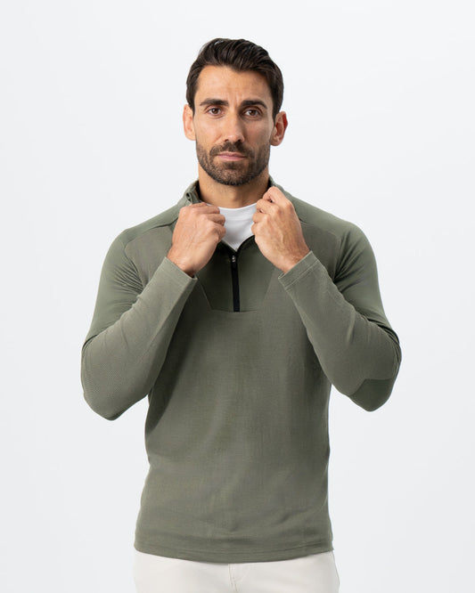 Waffle Knit Quarter Zip - Solid Olive | State & Liberty Tops