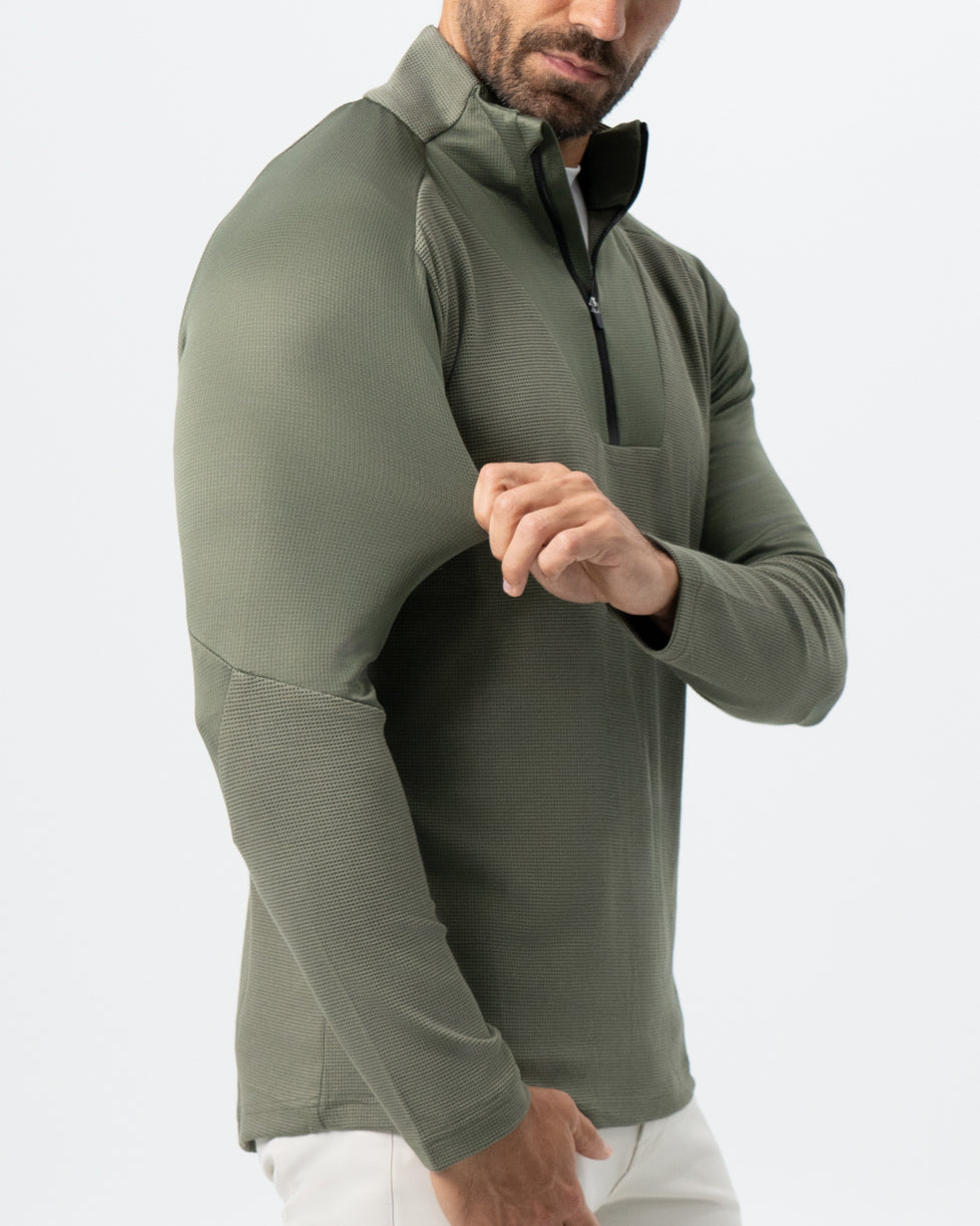 Waffle Knit Quarter Zip - Solid Olive | State & Liberty Tops