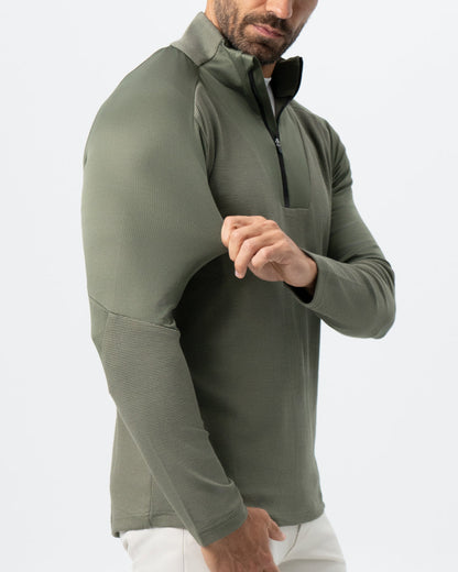 Waffle Knit Quarter Zip - Solid Olive | State & Liberty Tops