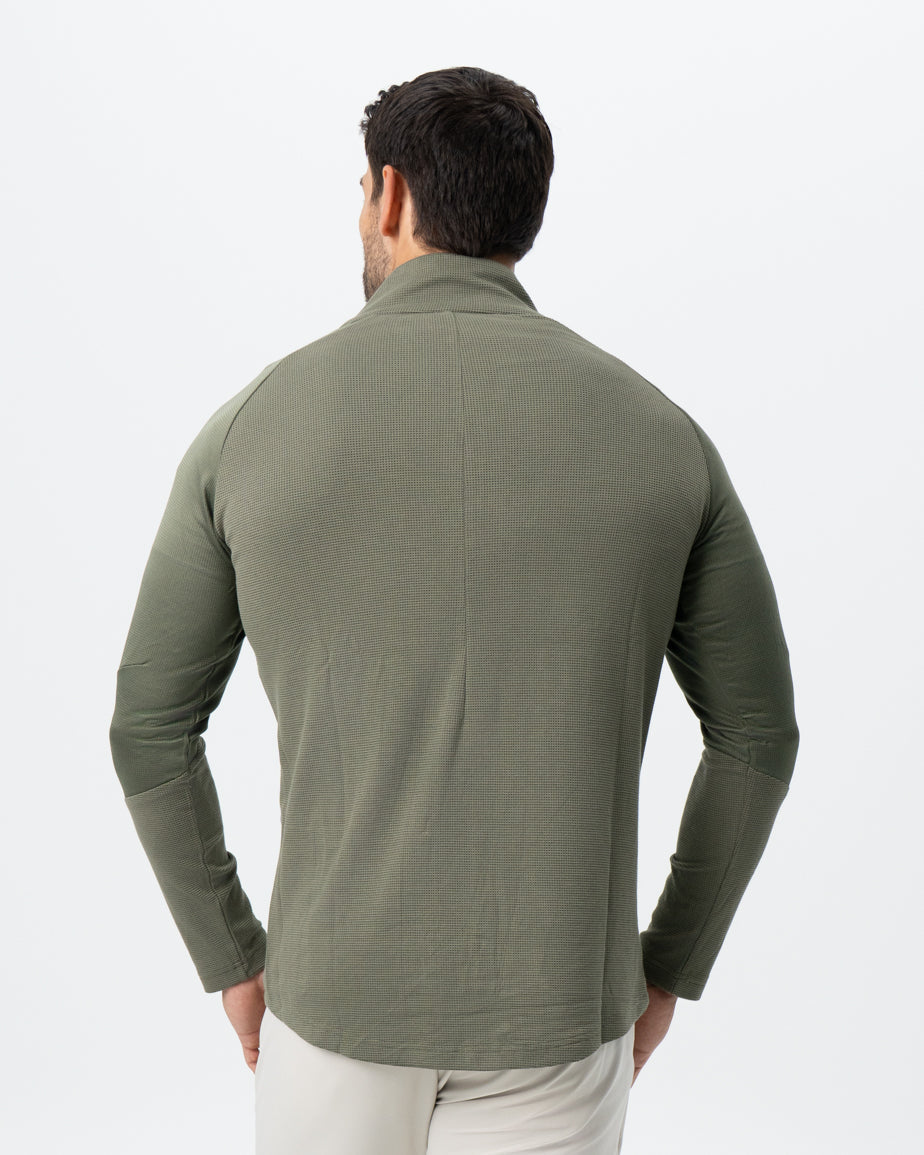 Waffle Knit Quarter Zip - Solid Olive | State & Liberty Tops