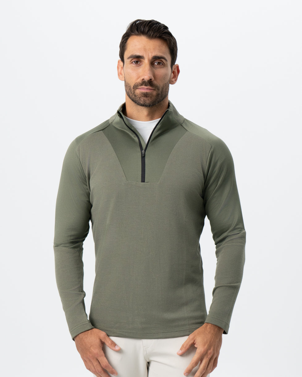 Waffle Knit Quarter Zip - Solid Olive | State & Liberty Tops