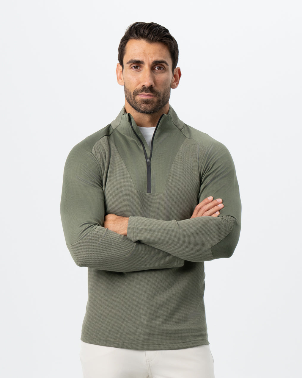 Waffle Knit Quarter Zip - Solid Olive | State & Liberty Tops
