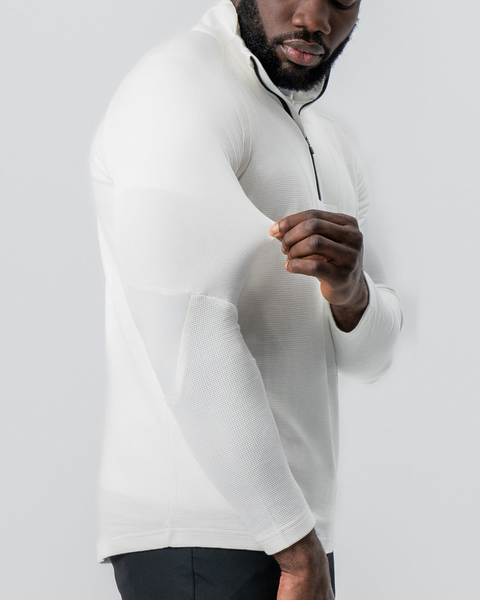 Waffle Knit Quarter Zip - Solid Cream | State & Liberty Tops