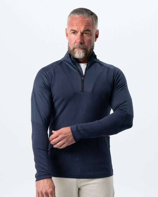 Waffle Knit Quarter Zip - Navy | State & Liberty Tops