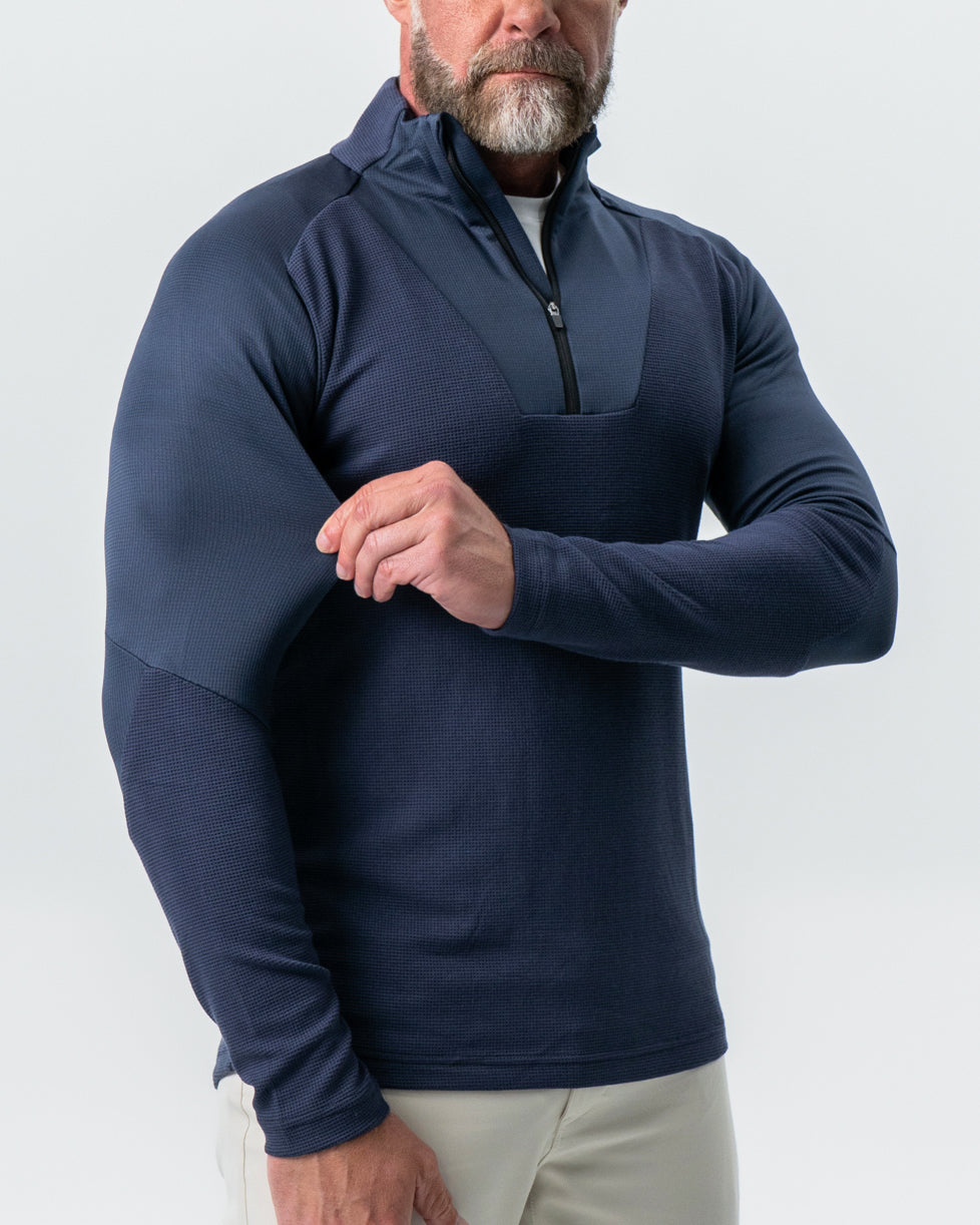 Waffle Knit Quarter Zip - Navy | State & Liberty Tops