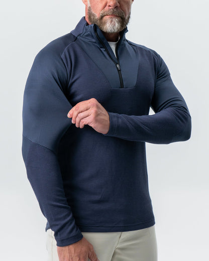 Waffle Knit Quarter Zip - Navy | State & Liberty Tops