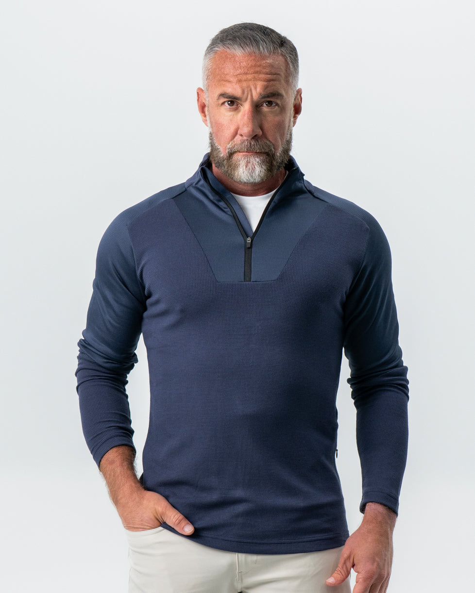 Waffle Knit Quarter Zip - Navy | State & Liberty Tops