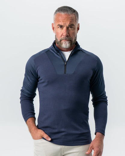 Waffle Knit Quarter Zip - Navy | State & Liberty Tops