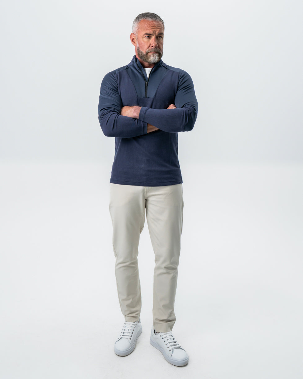 Waffle Knit Quarter Zip - Navy | State & Liberty Tops