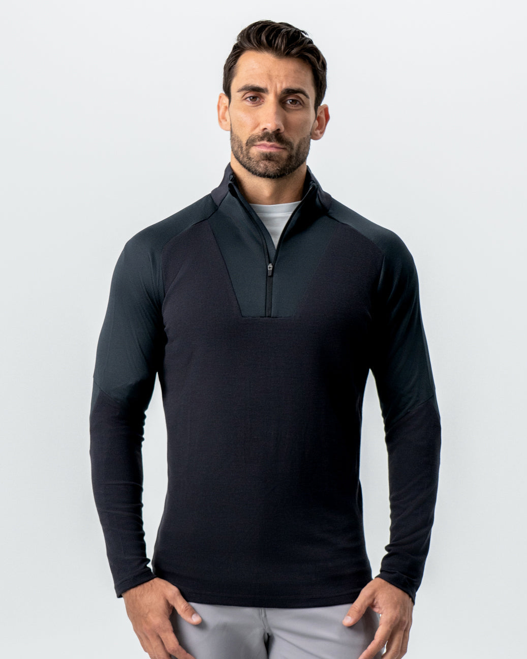 Waffle Knit Quarter Zip - Solid Black | State & Liberty Tops