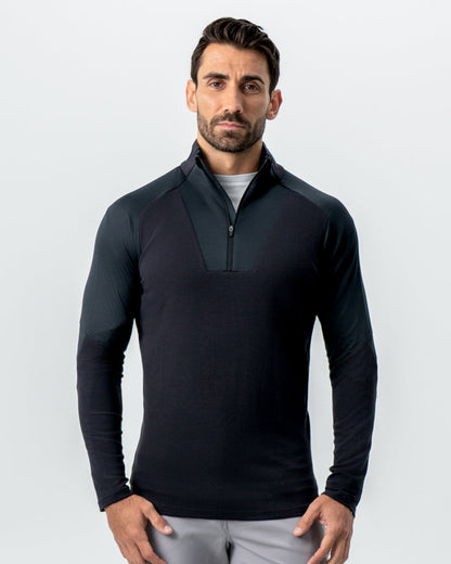 Waffle Knit Quarter Zip - Solid Black | State & Liberty Tops