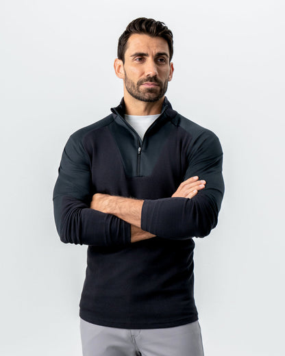 Waffle Knit Quarter Zip - Solid Black | State & Liberty Tops