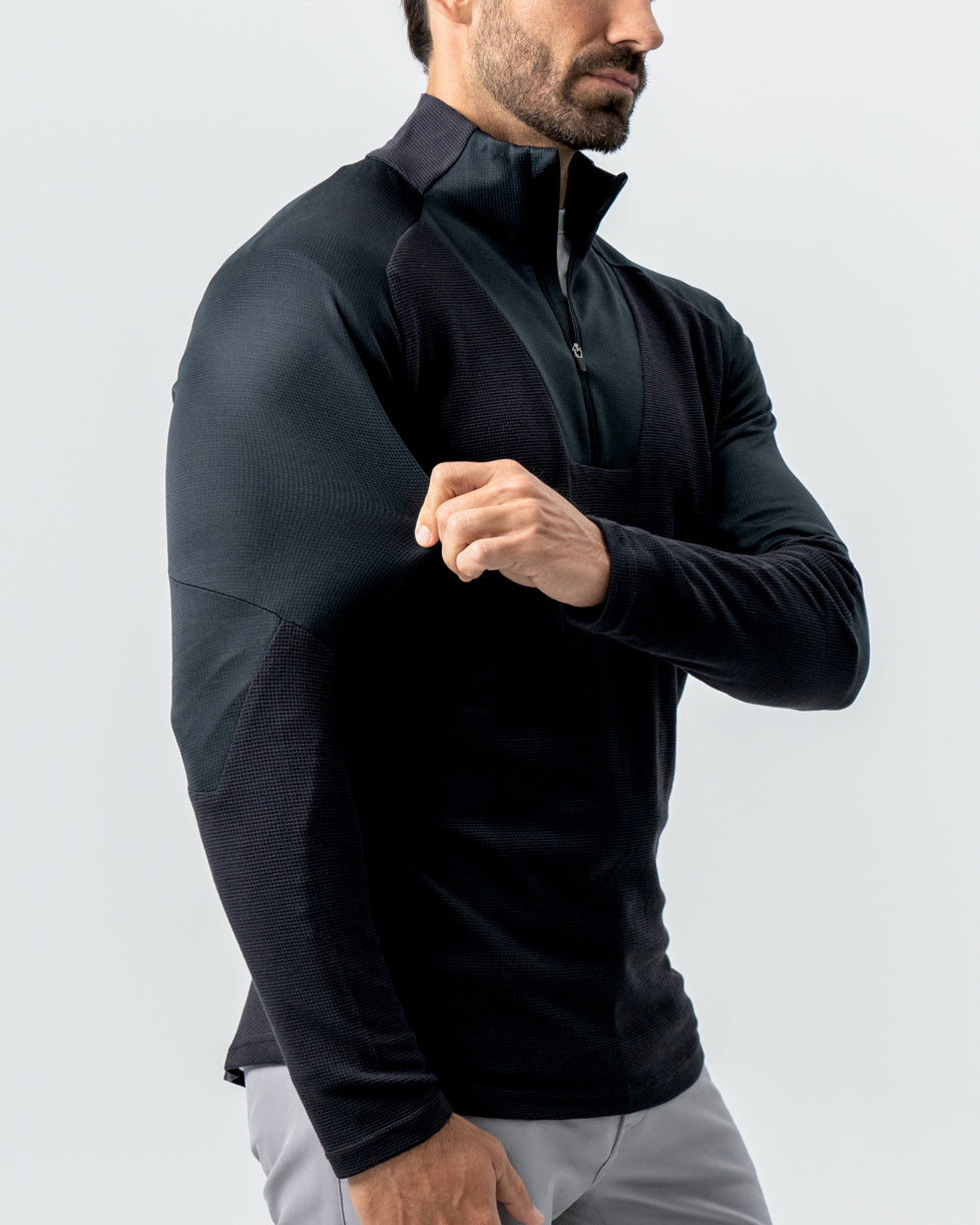 Waffle Knit Quarter Zip - Solid Black | State & Liberty Tops