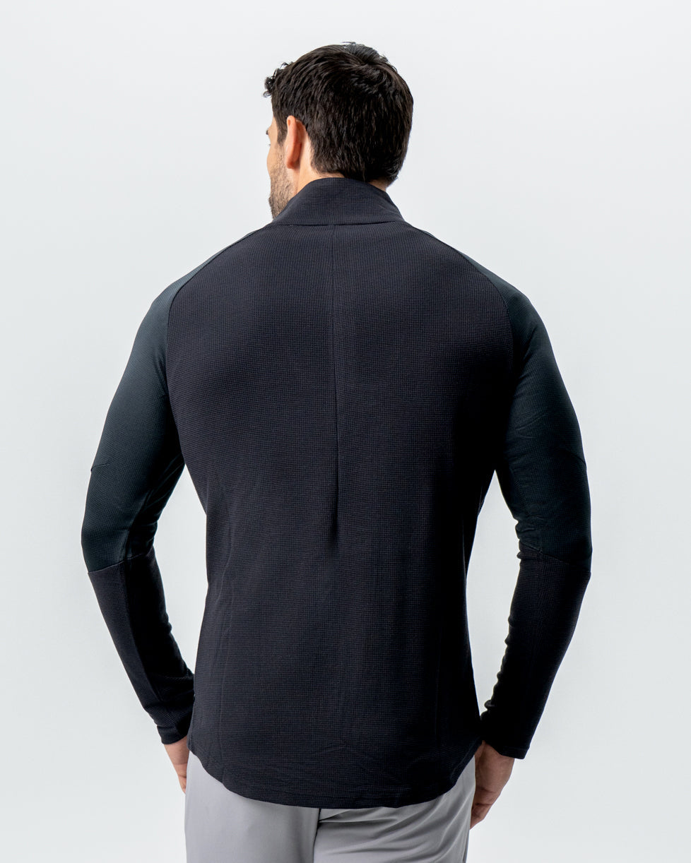 Waffle Knit Quarter Zip - Solid Black | State & Liberty Tops