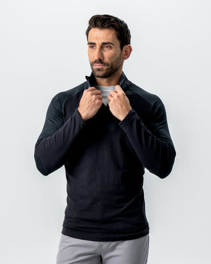 Waffle Knit Quarter Zip - Solid Black | State & Liberty Tops