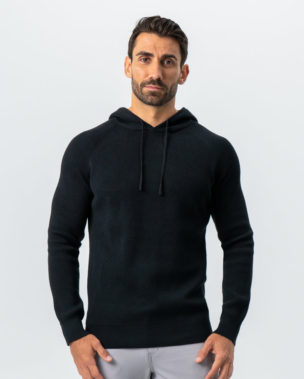 Heavy Knit Hoodie - Black | State & Liberty Tops