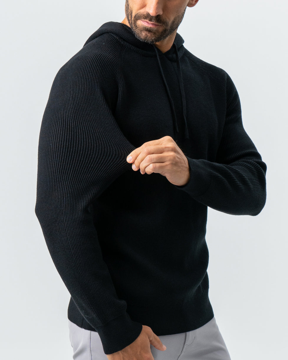 Heavy Knit Hoodie - Black | State & Liberty Tops