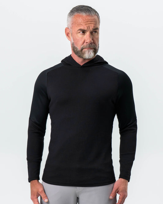 Waffle Knit Hoodie - Black | State & Liberty Tops