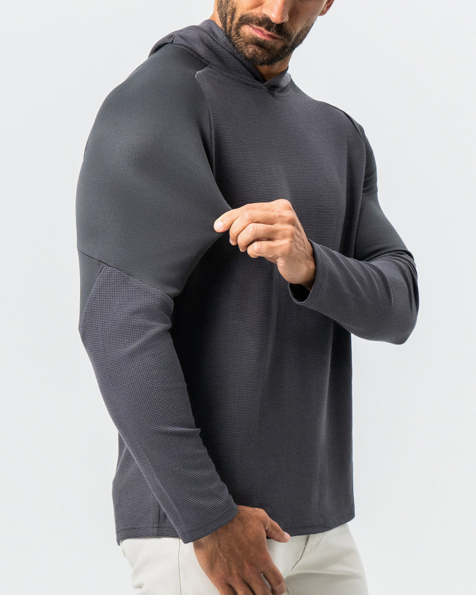 Waffle Knit Hoodie - Charcoal | State & Liberty Tops