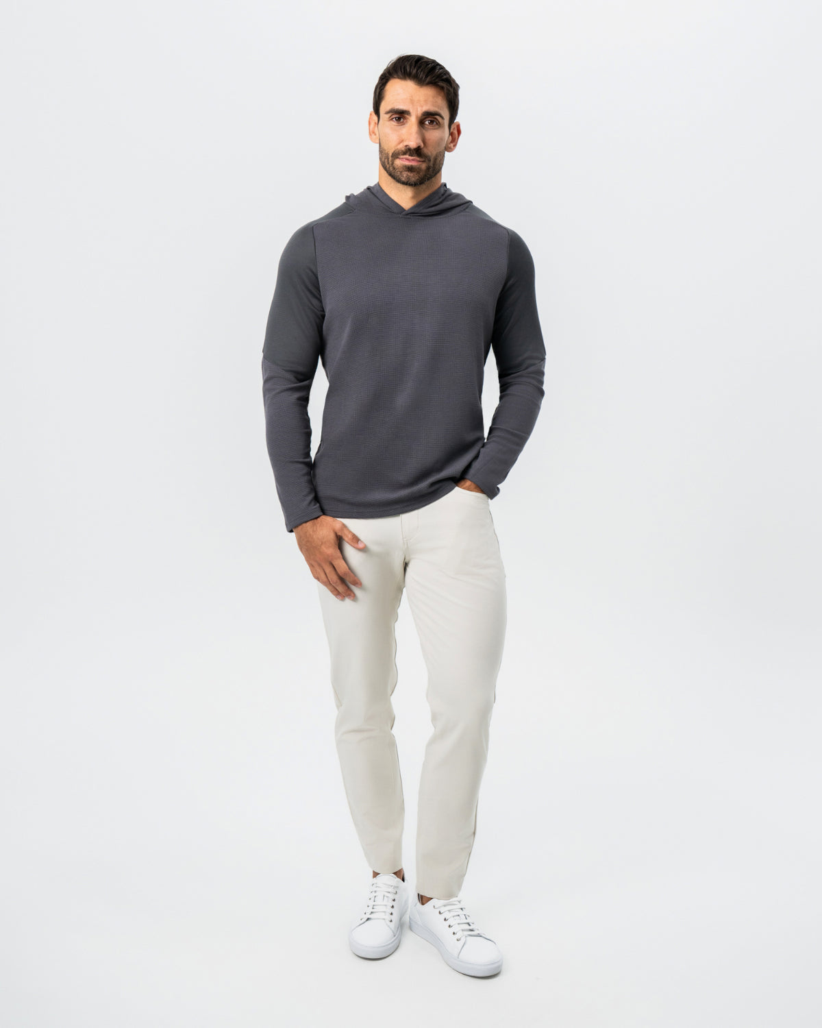 Waffle Knit Hoodie - Charcoal | State & Liberty Tops