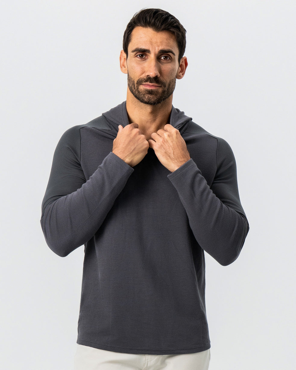 Waffle Knit Hoodie - Charcoal | State & Liberty Tops