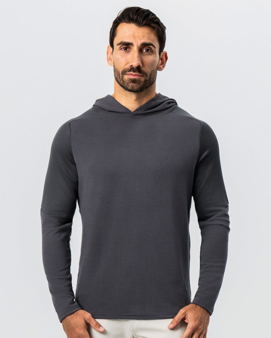 Waffle Knit Hoodie - Charcoal | State & Liberty Tops