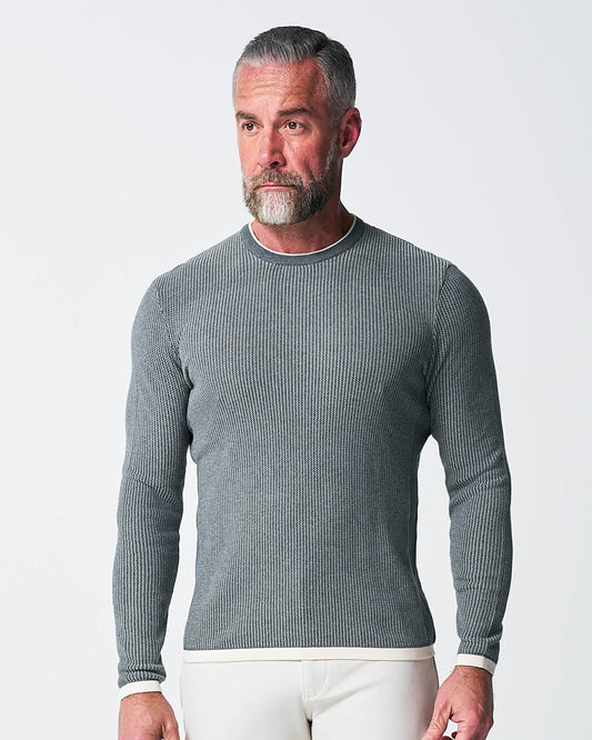 Lightweight Ribbed Knit Crewneck Sweater - Dark Grey & Beige | State & Liberty Tops