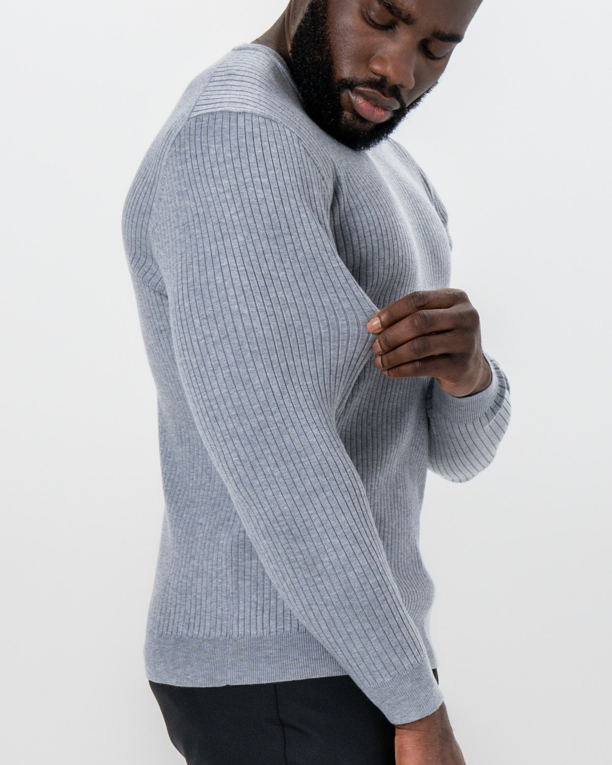 Mid-Weight Ribbed Knit Crewneck Sweater - Light Grey | State & Liberty Tops